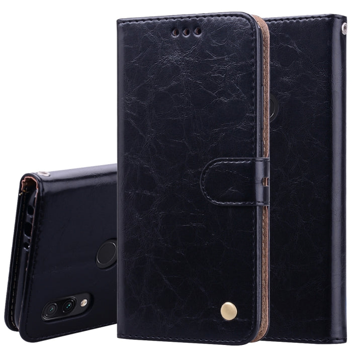 Estuche de cuero con tapa horizontal con textura de cera de aceite de estilo comercial para Xiaomi Redmi 7, con soporte y ranuras para tarjetas y billetera, For Xiaomi Redmi 7