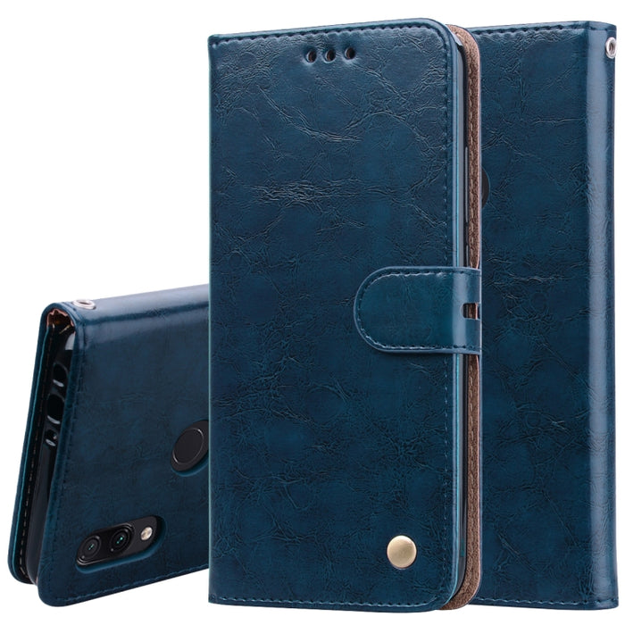 Estuche de cuero con tapa horizontal con textura de cera de aceite de estilo comercial para Xiaomi Redmi 7, con soporte y ranuras para tarjetas y billetera, For Xiaomi Redmi 7