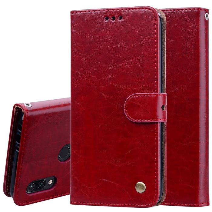 Estuche de cuero con tapa horizontal con textura de cera de aceite de estilo comercial para Xiaomi Redmi 7, con soporte y ranuras para tarjetas y billetera, For Xiaomi Redmi 7