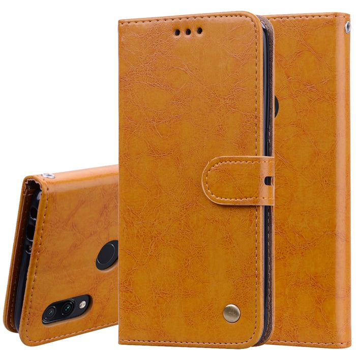 Estuche de cuero con tapa horizontal con textura de cera de aceite de estilo comercial para Xiaomi Redmi 7, con soporte y ranuras para tarjetas y billetera, For Xiaomi Redmi 7