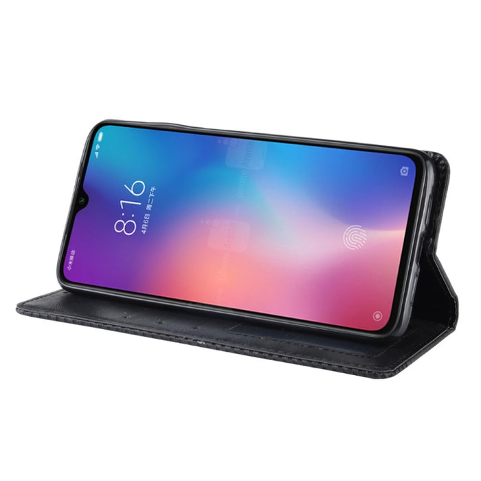 Funda de cuero con tapa horizontal con textura retro y hebilla magnética para Xiaomi Mi 9, con soporte, ranuras para tarjetas y billetera, For Xiaomi Mi 9