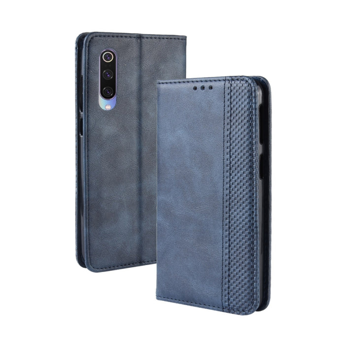 Funda de cuero con tapa horizontal con textura retro y hebilla magnética para Xiaomi Mi 9, con soporte, ranuras para tarjetas y billetera, For Xiaomi Mi 9