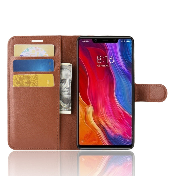 Funda de cuero con tapa horizontal con textura Litchi para Xiaomi Mi 8 SE, con billetera, soporte y ranuras para tarjetas, For Mi 8 SE, For Xiaomi Mi 8 SE