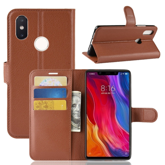 Funda de cuero con tapa horizontal con textura Litchi para Xiaomi Mi 8 SE, con billetera, soporte y ranuras para tarjetas, For Mi 8 SE, For Xiaomi Mi 8 SE