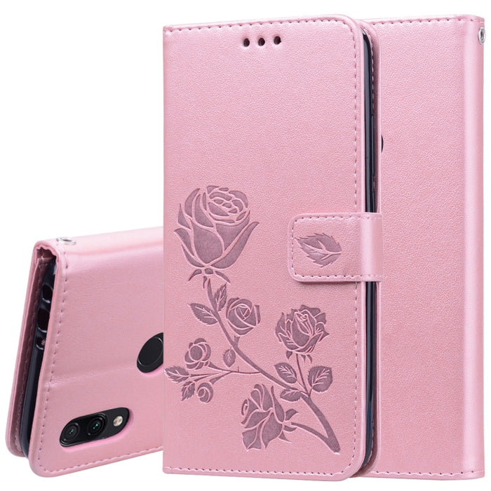 Funda de cuero PU con tapa horizontal en relieve rosa para Xiaomi Redmi 7, con soporte, ranuras para tarjetas y billetera, For Xiaomi Redmi 7