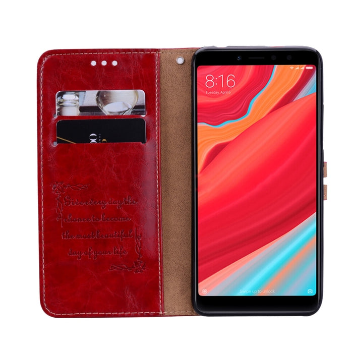 Estuche de cuero con tapa horizontal con textura de cera de aceite de estilo comercial para Xiaomi Redmi S2, con soporte y ranuras para tarjetas y billetera, For Xiaomi S2