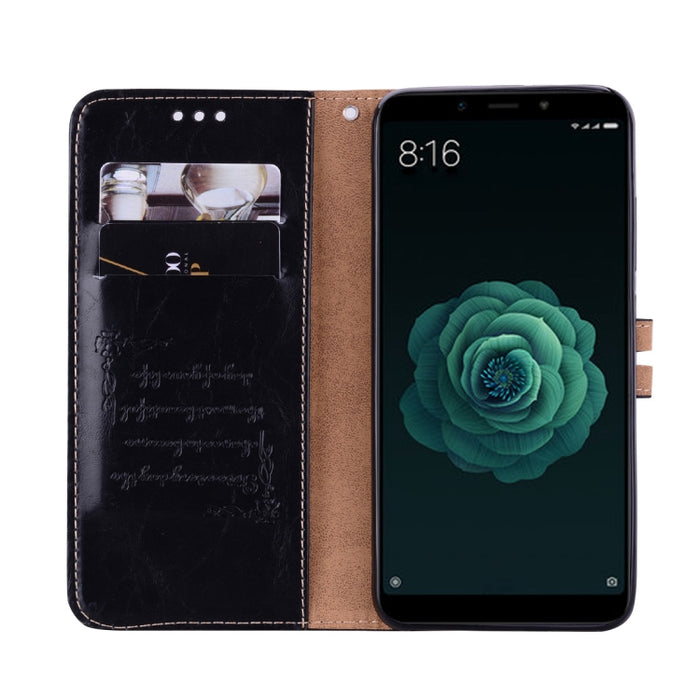 Estuche de cuero con tapa horizontal con textura de cera de aceite de estilo comercial para Xiaomi Mi 6X / A2, con soporte y ranuras para tarjetas y billetera, For Xiaomi Mi 6X, For Xiaomi Mi 6X / A2