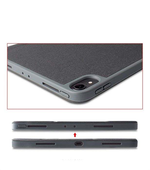 Estuche de cuero Mutural Exquisite Series con textura de tela PU + TPU para iPad Pro de 12.9 pulgadas (2018), con soporte de 3 pliegues y ranura para bolígrafo y función de suspensión y activación
