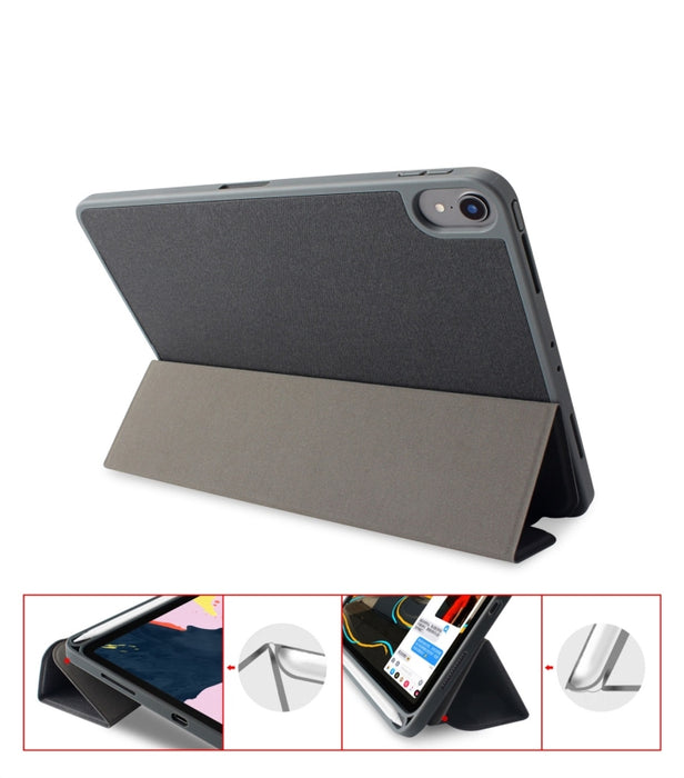 Estuche de cuero Mutural Exquisite Series con textura de tela PU + TPU para iPad Pro de 12.9 pulgadas (2018), con soporte de 3 pliegues y ranura para bolígrafo y función de suspensión y activación