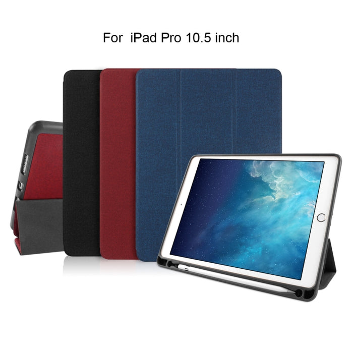 Funda de cuero Mutural Exquisite Series con textura de tela PU + TPU para iPad Pro de 10,5 pulgadas, con soporte de 3 pliegues y ranura para bolígrafo y función de suspensión y activación