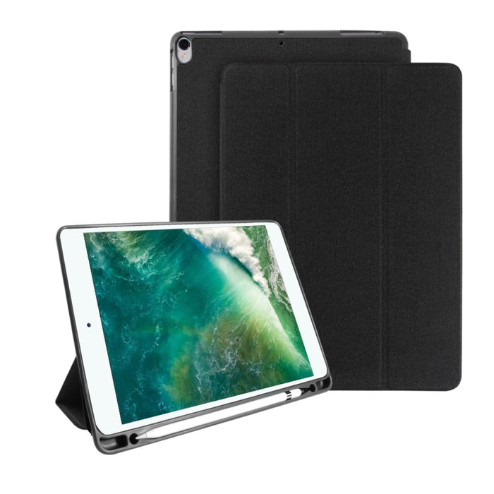 Funda de cuero Mutural Exquisite Series con textura de tela PU + TPU para iPad Pro de 10,5 pulgadas, con soporte de 3 pliegues y ranura para bolígrafo y función de suspensión y activación