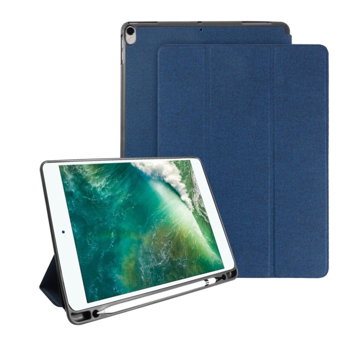 Funda de cuero Mutural Exquisite Series con textura de tela PU + TPU para iPad Pro de 10,5 pulgadas, con soporte de 3 pliegues y ranura para bolígrafo y función de suspensión y activación