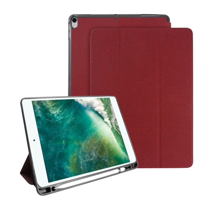 Funda de cuero Mutural Exquisite Series con textura de tela PU + TPU para iPad Pro de 10,5 pulgadas, con soporte de 3 pliegues y ranura para bolígrafo y función de suspensión y activación