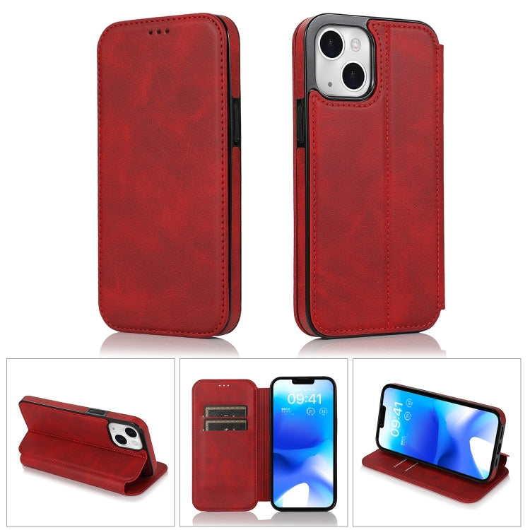 Para iPhone 13 Funda de cuero de piel de vaca con capa superior de  cocodrilo (Rojo)