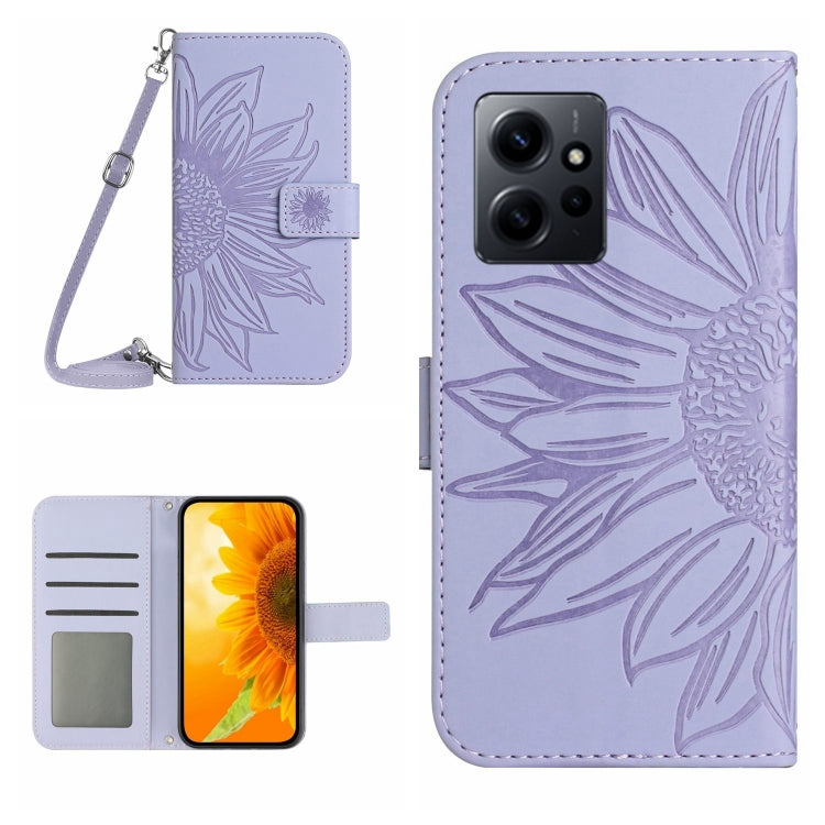 Para Xiaomi Redmi Note 13 4G Global Funda de cuero con relieve de cuatro  hojas (púrpura)